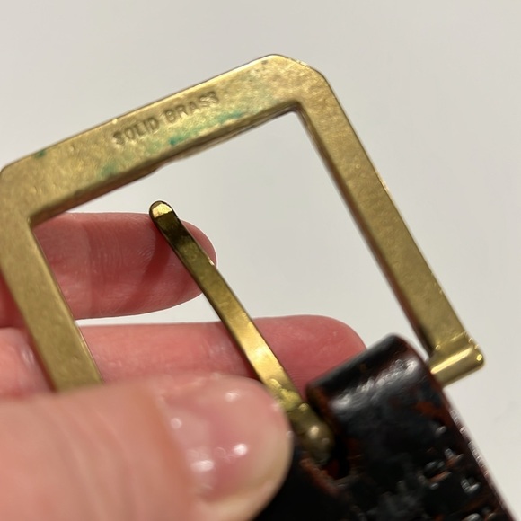 Vintage - brown, leather tooled belt, brass hardware - Picture 5 of 6